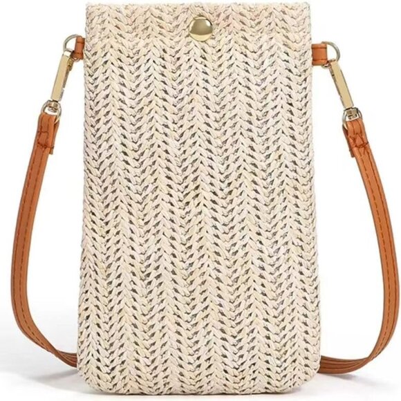 Durable Synthetic Straw Crossbody Bag with Magnetic Closure - Women's Must-Have - Picture 1 of 6